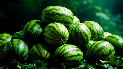 A pile of watermelons with green stripes