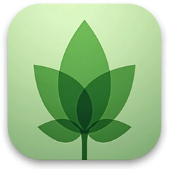 Stylized green leaf logo icon design with overlapping transparent layers for organic brand identity on light background