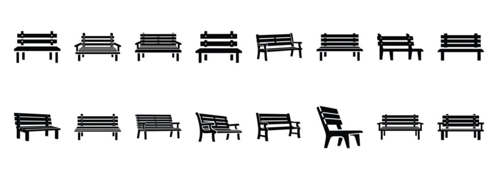 outdoor bench silhouette icon set