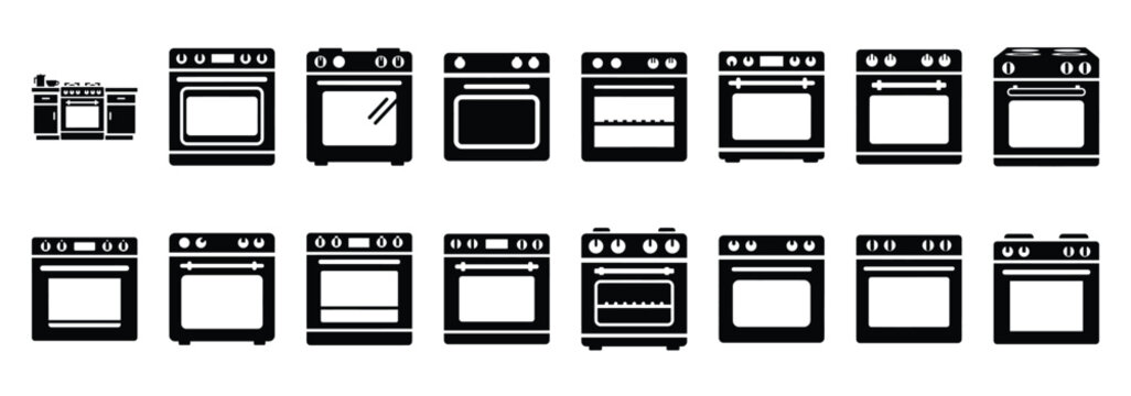oven kitchen silhouette icon set