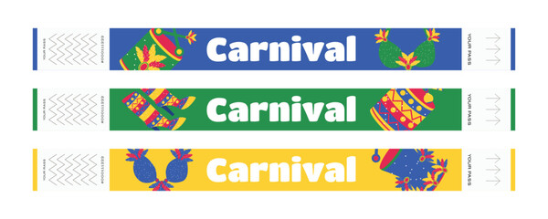 Brazilian Carnival festival wristbands set samba parade party access passes colorful design