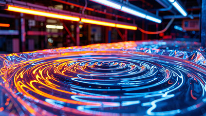 Vibrant Light Trails in Industrial Setting with Circular Motion