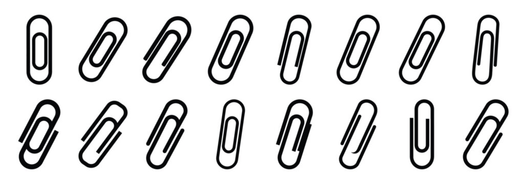 paper clip silhouette icon set