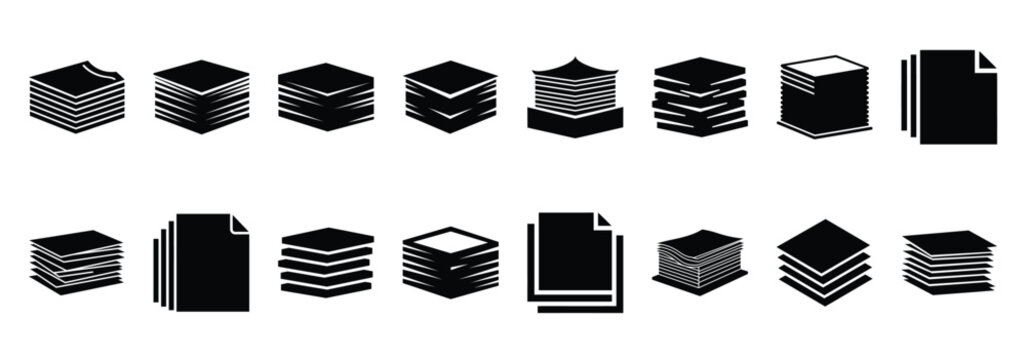 paper stack silhouette icon set