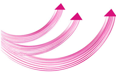 Three curved pink arrows ascending, representing growth or progress, against a black backdrop