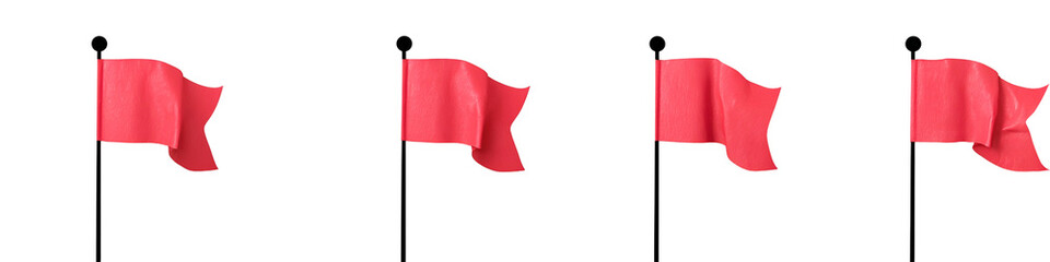 Sequence of stylized red flags with black outlines, each showing different folds