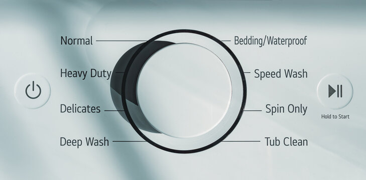 Detail view of a washing machine controls in natural daylight