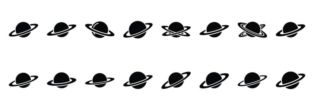 planet ring silhouette icon set
