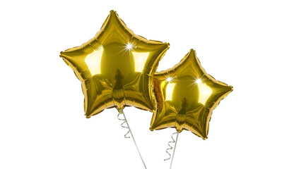 Golden star balloons isolated on transparent background