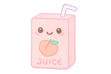 Cute peach fruit juice carton with a happy face and straw