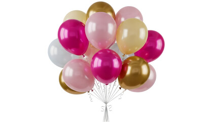 Colorful party balloons bunch isolated on transparent background
