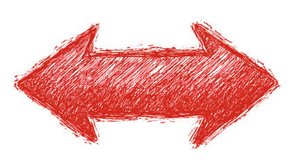 Hand-drawn red arrows pointing opposite directions, scribbled texture, on black backdrop