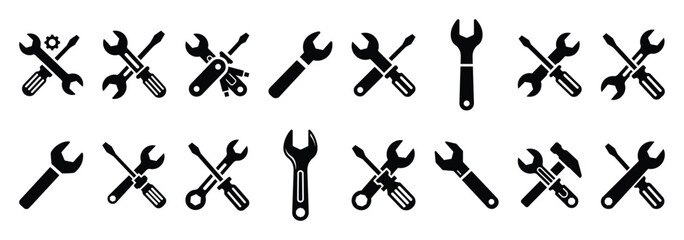 repair tool silhouette icon set