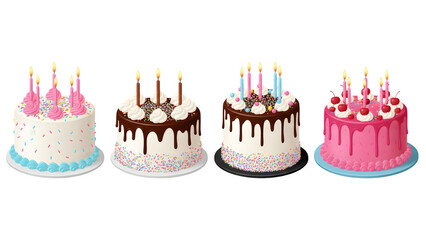 Birthday cakes set isolated on transparent background