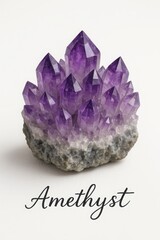 Macro view of violet amethyst crystal group on host rock