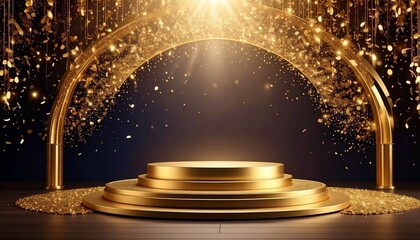 Festive and shining stage as product display. Texture background with copy space