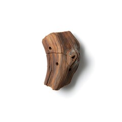 Brown wooden piece with holes on white background  natural texture