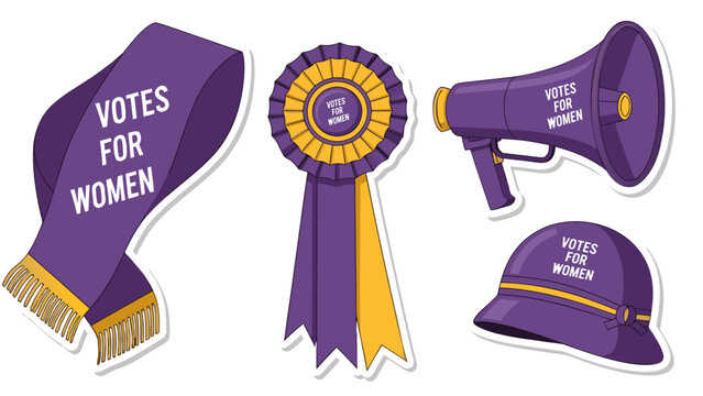 19th Amendment Women Suffrage Sticker Icon Set Vector