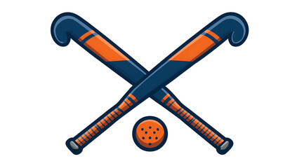 Crossed sticks with a ball, representing a field sport, with blue, orange, and black