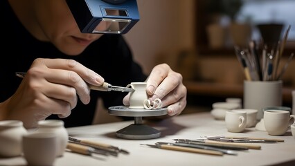 A skilled artisan meticulously crafting a piece of pottery, showcasing their expertise and artistry