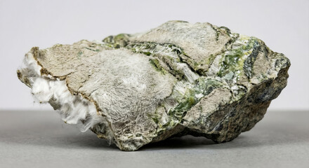 Tremolite asbestos specimen known as mountain skin with a flexible leathery texture and fibrous mineral filaments.