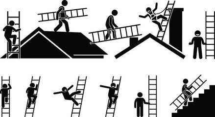 People working on ladders for roof maintenance and repair © candysartistry