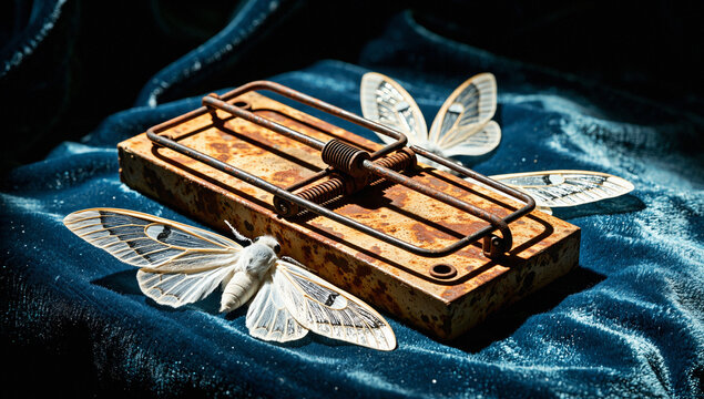 Vintage Mouse Trap with Delicate White Butterfly Wings