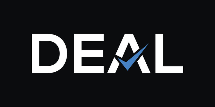 minimalist deal text logo design, check symbol icon vector 