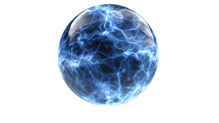 Abstract blue energy sphere isolated on white background, glowing electric plasma ball for futuristic technology concepts, power, science and digital design