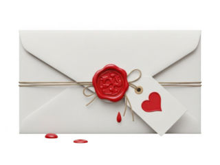 Sealed love letter with red wax seal isolated on transparent background