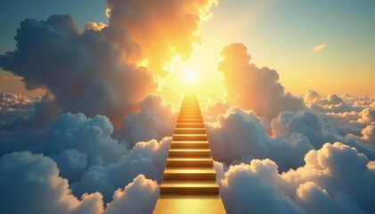 Golden stairway piercing clouds, leading to a brilliant heavenly glow , staircase, peaceful
