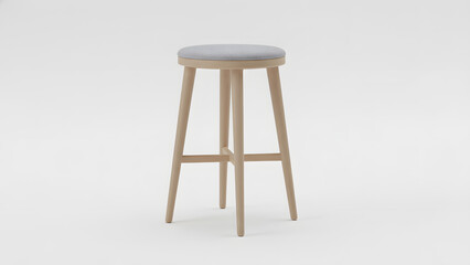 Modern wooden bar stool with gray cushioned seat