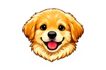 Golden retriever puppy cartoon head smiling, symbolizing happiness and cuteness. Transparent background