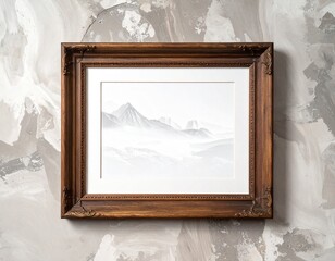 Old wooden frame on a rustic plastered wall