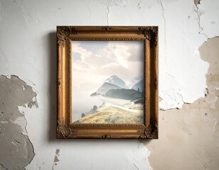 Old wooden frame on a rustic plastered wall