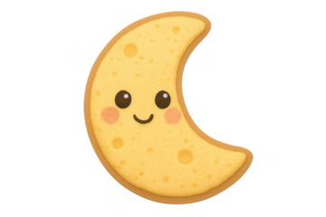 Cute yellow moon crescent character smiling with rosy cheeks