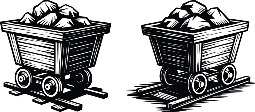 Mining Cart Full of Coal Vintage Engraved Illustration.