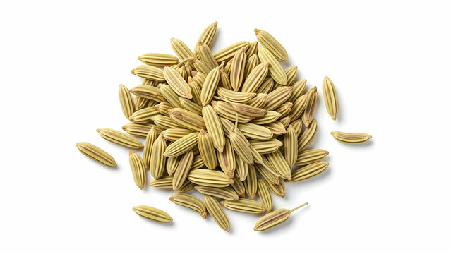 Raw Fennel Seeds Close-Up on White Background