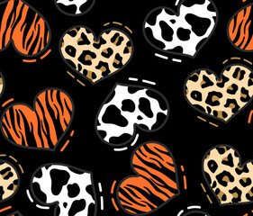 cute hearts seamless pattern with animal skin wallpaper design 