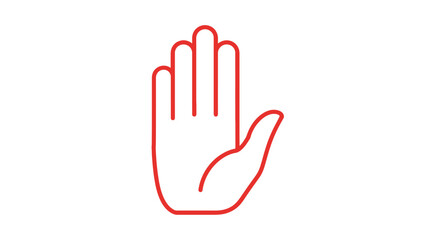 Obraz premium Red outline of an open hand in a stop gesture, isolated white background.