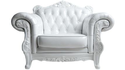 Luxurious white leather armchair modern interior furniture elegant seating minimal home decor isolated on white background