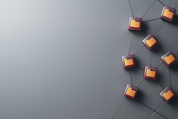 Network connection concept with connected blocks on a dark gray background