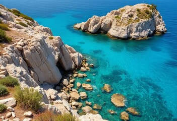 Craggy coastline meets the turquoise waters of the Mediterranean Sea, rocky coves,  coast,  scenic