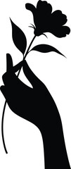 Hand Holding Flower Silhouette Illustration, Elegant Botanical Line Art.