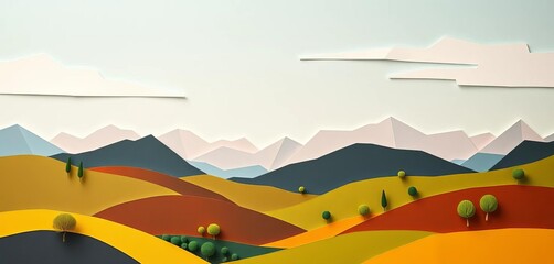 Cut paper shapes forming a landscape scene, geometric patterns,  creative,   scrapbooking
