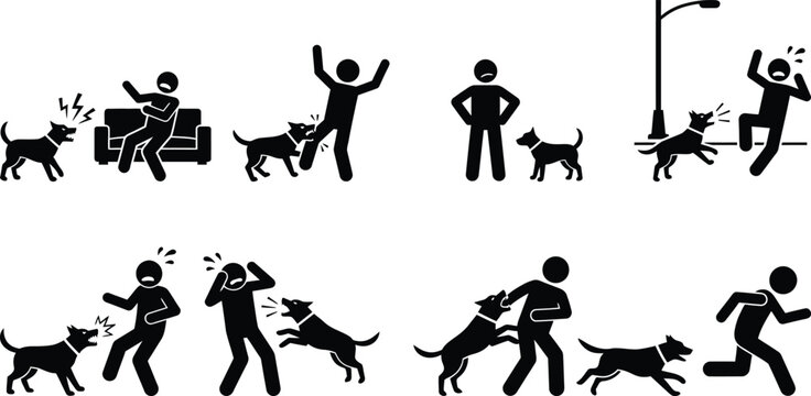 Dog attacking people in different situations