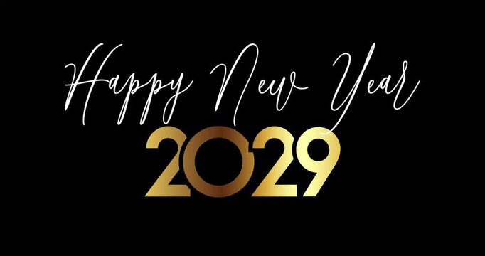 Happy New Year 2029 with english text : Happy New Year, fireworks for mailing celebration card, web invitation, greeting cards&hellip; animation 4K vector design. Black background