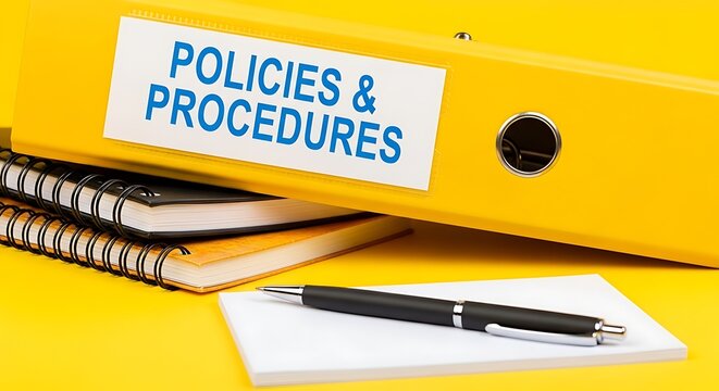 Important business policies and procedures manual resting on notebooks ready for review