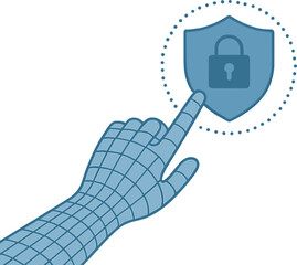 Copyright, patents, and intellectual property laws safeguard business ideas and headhunter concepts, illustrated by a wireframe hand touching a digital interface in vector form