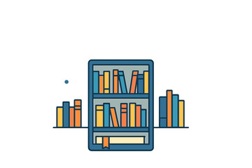 A digital library featuring luminous icons that represent contemporary learning and information access against a blurred backdrop